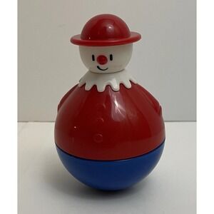 Vintage Roly Poly Clown Tumbler Toy Red White Blue Wobbler Novelty Collectible